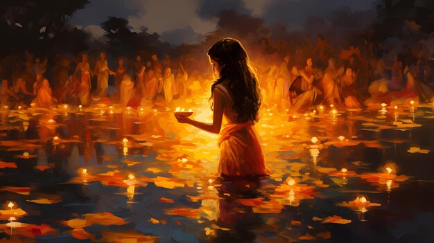 Foto donna di diwali con le candele