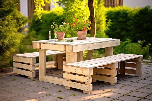 DIY benches and a table made of euro pallets