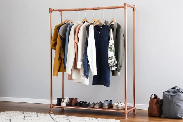 Photo diy copper pipe clothing rack with minimalist appeal