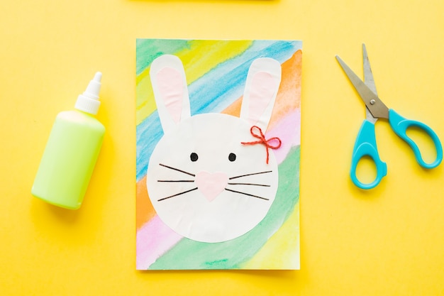 DIY Easter card. How to make paper bunny for Easter greetings.