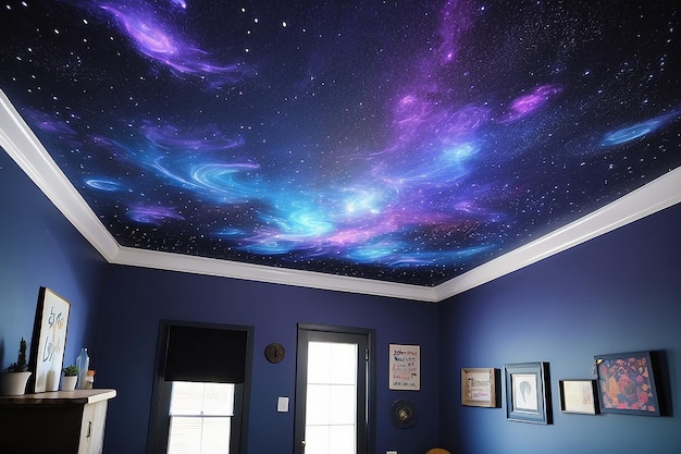 DIY Galaxy Painted Ceiling with Fiber Optic Starlights