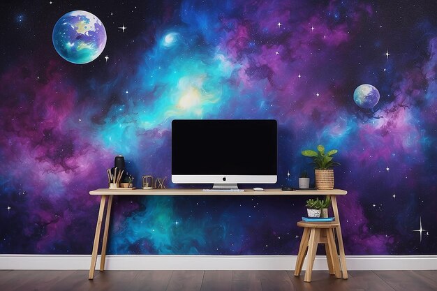 Photo diy galaxy painted wall with cosmic colors