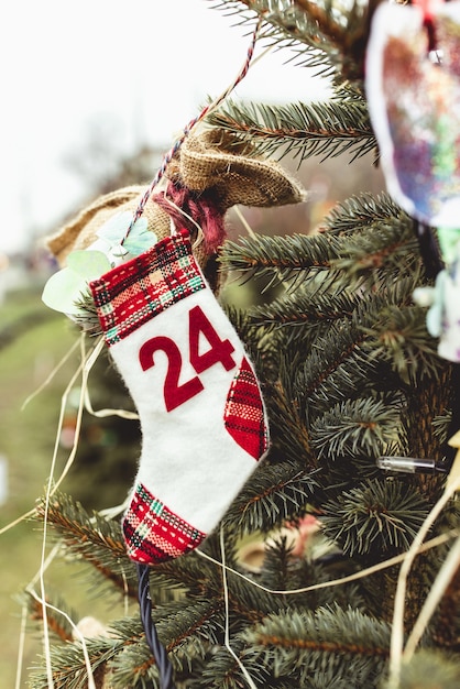 Photo diy handmade decoration on a christmas tree