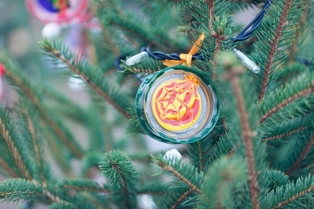 DIY handmade decoration on a Christmas tree