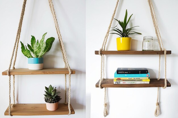 Photo diy hanging rope shelves