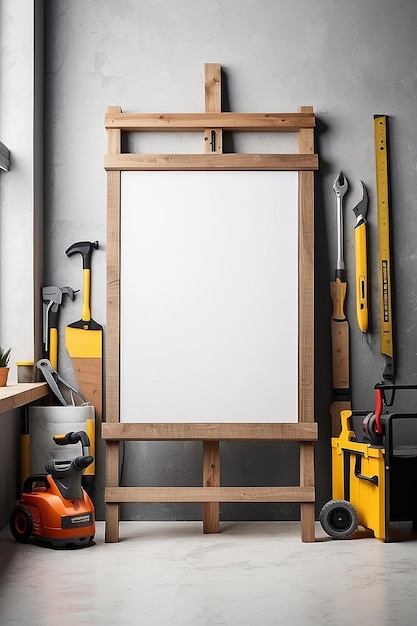 DIY Home Improvement Workshop Signage Mockup with blank white empty space for placing your design