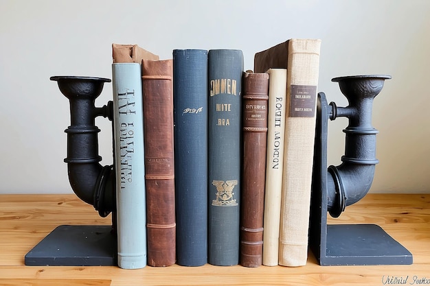 DIY Industrial Pipe Bookends with Vintage Books