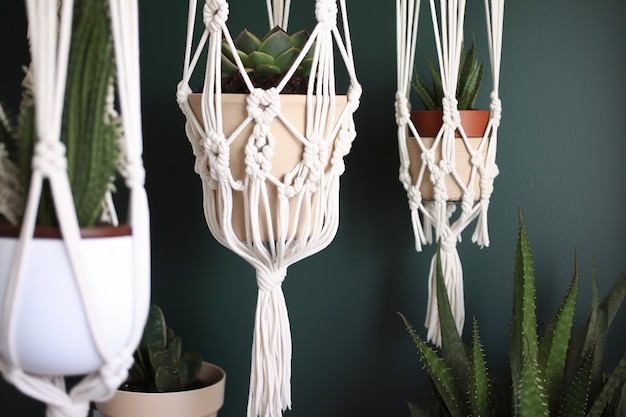 DIY macrame plant hanger Boho style interior decor Generative AI