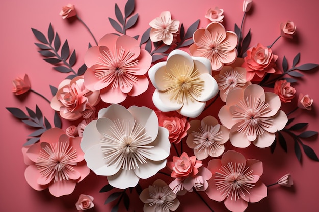 DIY magic Papercraft seasonal flowers on pink igniting creativity for kids holiday celebration