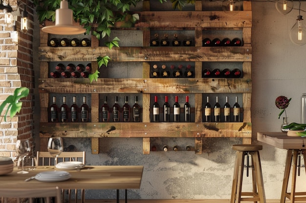 DIY pallet wine rack for a rustic touch in a dinin