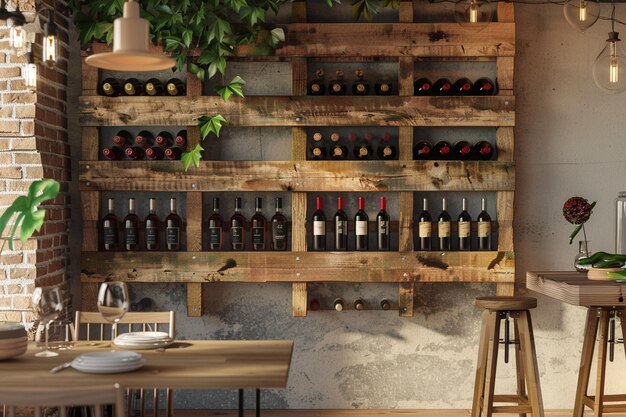 Foto rack per vini a pallet diy per un tocco rustico in una sala da pranzo