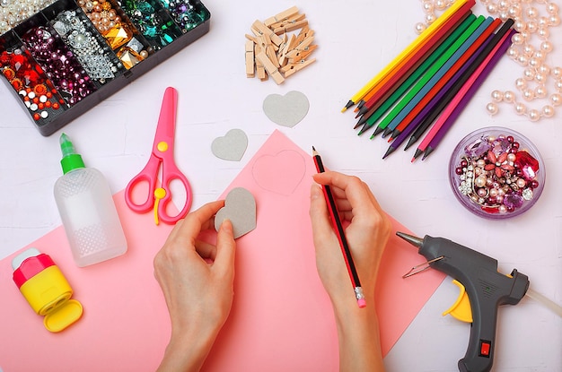 DIY paper pink hearts