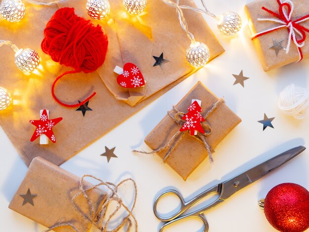 DIY presents wrapped in craft paper.