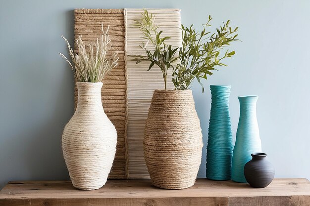 Фото diy ropewrapped vase wall art с текстурированной элегантностью