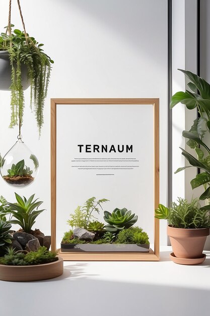 Photo diy terrarium building workshop plant care tips signage mockup with blank white empty space for placing your design