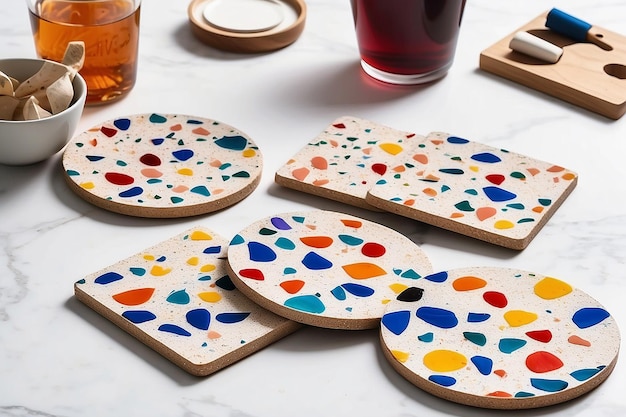 Photo diy terrazzo coaster set with artistic color patterns