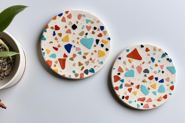 Photo diy terrazzo coaster set with artistic color patterns