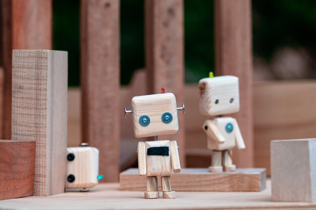 Diy wooden toy of the robot ecology technology concept recycled materials