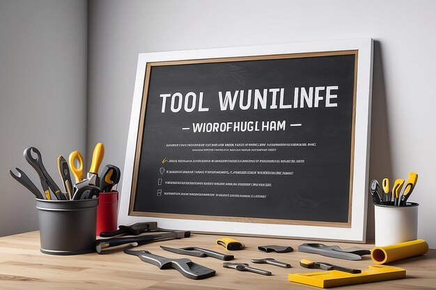 Photo diy workshop tool usage guidelines signage mockup with blank white empty space for placing your design