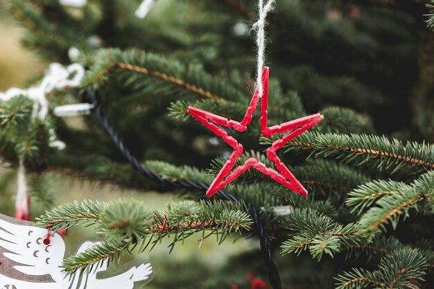 DIY yarn decoration on a Christmas tree