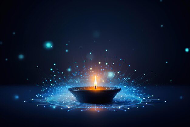 Diya-illustratie voor het Diwali-festival van India met blauwe neurale verbindingslijnen Generative Ai