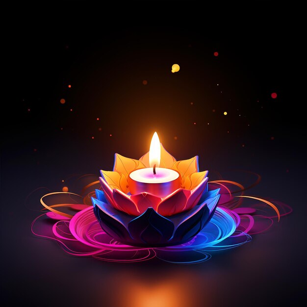 Diya with flower rangoli Happy Diwali background