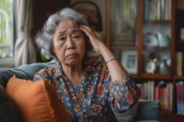 Dizziness or headache of Asian senior woman