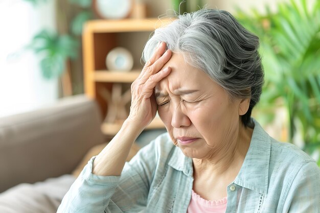 Dizziness or headache of Asian senior woman