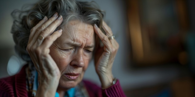 Photo dizziness or headache of caucasian senior woman