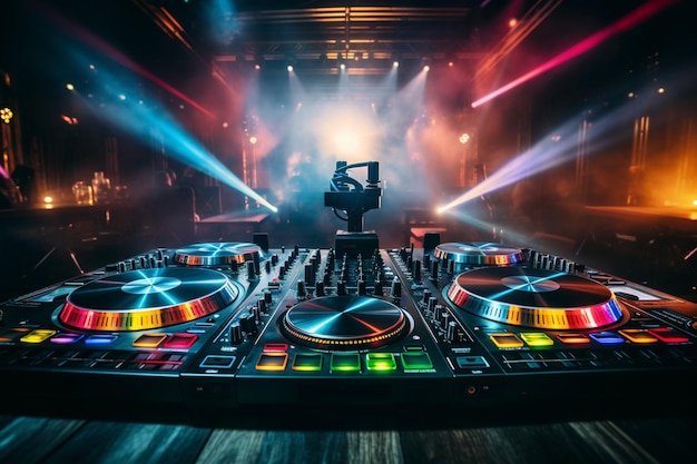 DJ-apparatuur in een club met een vervaagde achtergrond