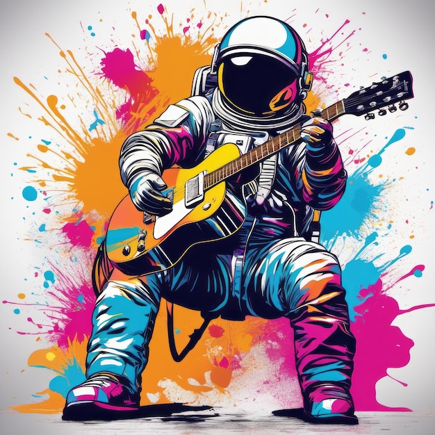 Dj astronaut with headphones and play on guitar created with generative AI software