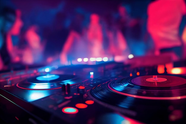 Photo dj audio mixer controller for mixing of electronic music in a nightclub party selective focus 2d illustration