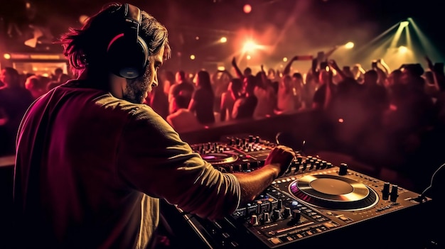 DJ at a club party wearing headphones Generative AI