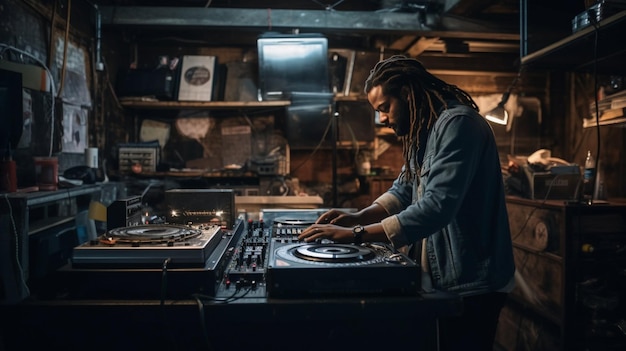 DJ die muziek speelt in de clubmenigte mensen die techno house elektronische EDM Generatieve AI dansen