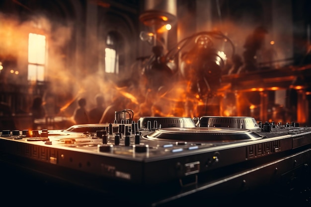 Dj equipment in a club with a blurred background