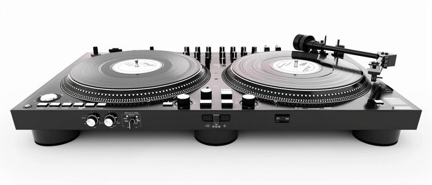 Photo dj essentials dual turntables and mixer on white background