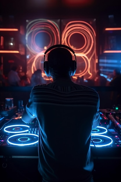 A dj in front of a neon sign that says 88