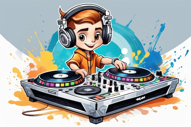 Photo dj in headphones cartoon illustration created with generative ai software