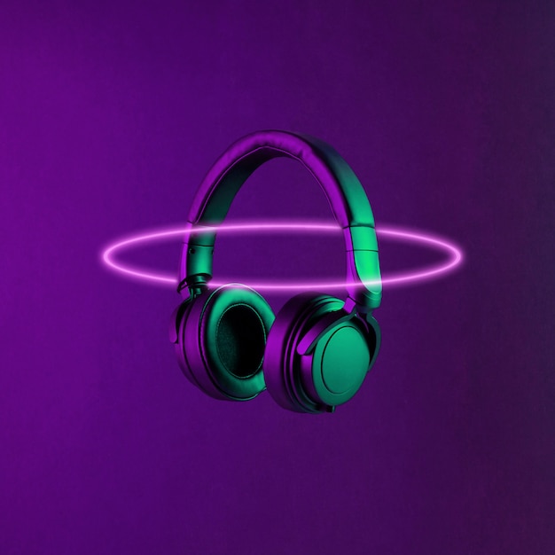 DJ headphones lit with neon colorful light