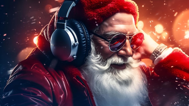 DJ Kerstman in koptelefoon op het nieuwjaarsfeest