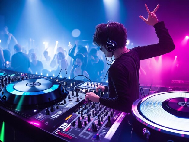 Dj mixes the track in the nightclub at party ai generated