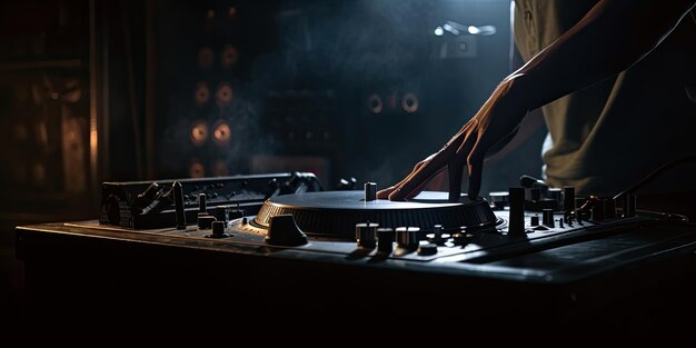 DJ mixing tracks on a vinyl turntable party at club