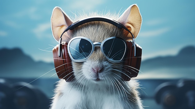 dj mouse playing music with sunglasses and headphones