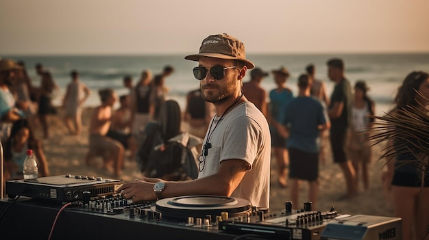 DJ playing music for a beach party generative AI