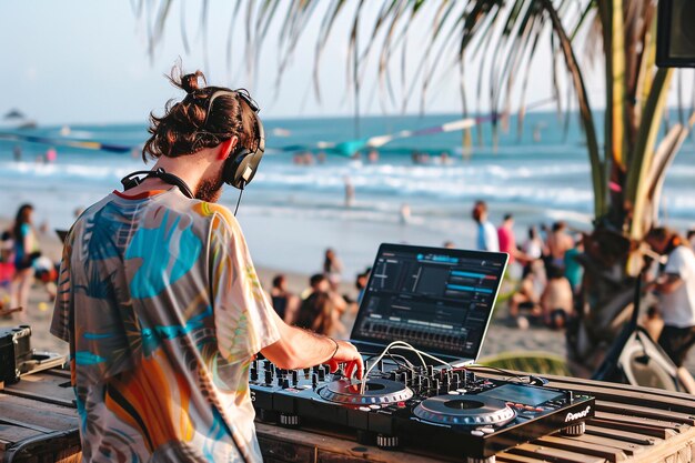 Photo dj playing music on the beach