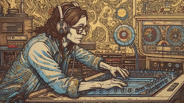 스튜디오 테크노 트랜스 레이브 믹서 스피커 포스터에서 음악을 재생하는 DJ Generative AI