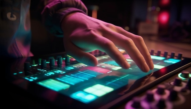 A dj's hand is on a turntable