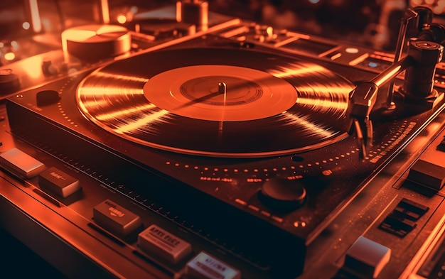 A dj's turntable with the word music on the label.