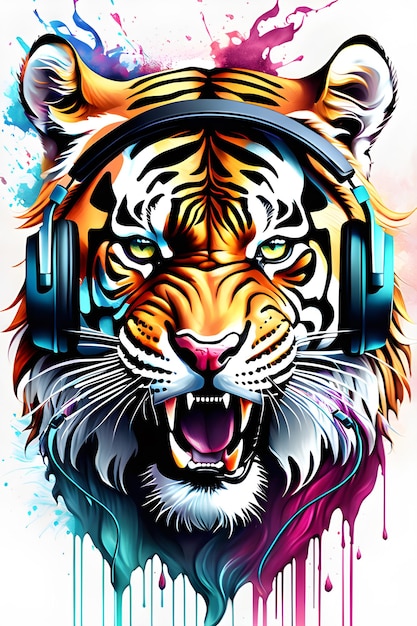 Dj tiger with headphones and sunglasses tshirts design created with generative ai tools