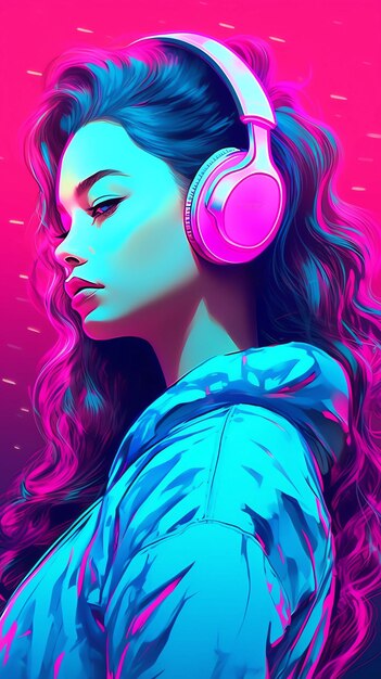 DJ woman illustration wearing headphones